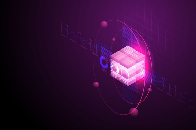 Technologia Blockchain cyfrowy hologram tło izometryczne ilustracji wektorowych