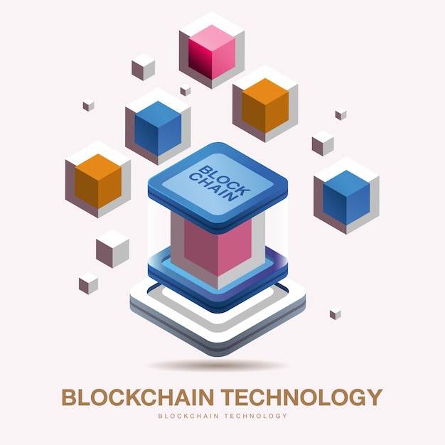 Technologia Blockchain izometryczna ilustracja 3D z koncepcją cyfrowej kryptowaluty