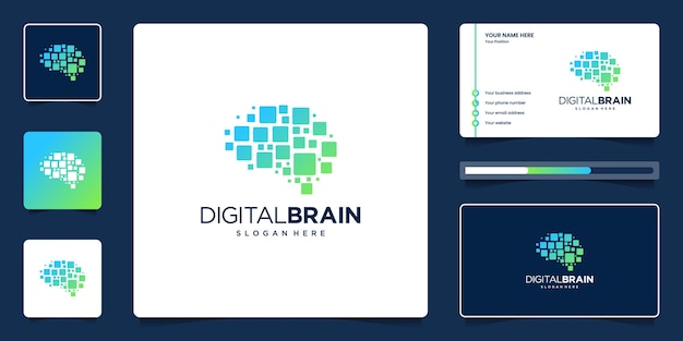 Technologia Projektowania Cyfrowego Logo Mózgu. Logo Połączenia Mózgu Z Wizytówką.