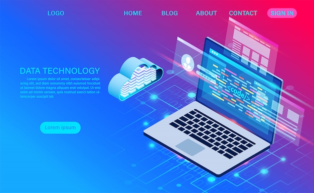 Technologia przechowywania w chmurze serwerowni Datacenter i przetwarzanie dużych danych Ochrona bezpieczeństwa danych. informacje cyfrowe. izometryczny. kreskówka