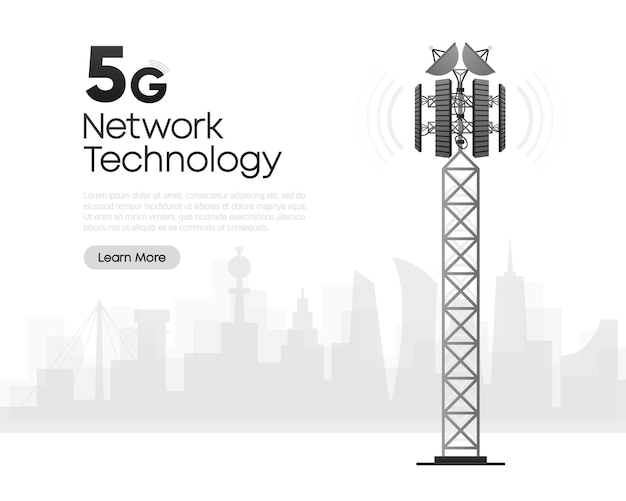 Technologia Sieci 5g W Płaskiej Konstrukcji Koncepcja Bezprzewodowych Usług Komunikacji Mobilnej Test Prędkości Ilustracji Wektorowych