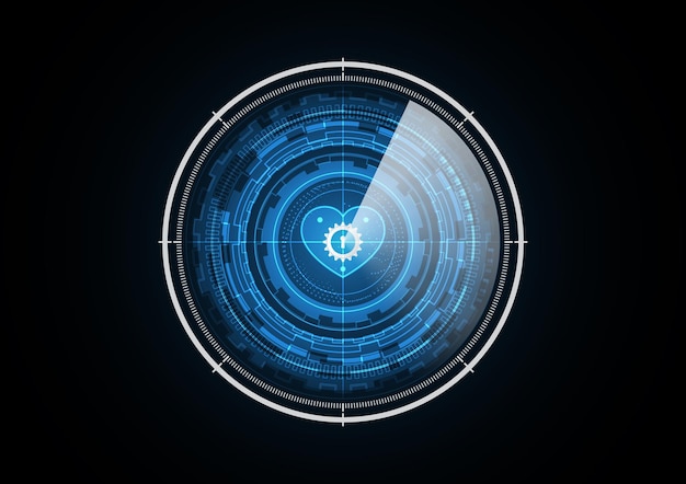 Technologia streszczenie przyszłość dziurka od klucza sprzęt miłość serce radar bezpieczeństwa koło tło wektor ilustracja