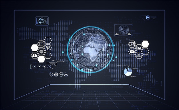 Technologia Ui Futurystyczne Tło Interfejsu Hud Biznes I Mapa świata Kropka