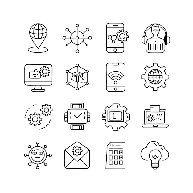 Technologia ustawienia ilustracji wektorowej ikon dla dokumentów, stron internetowych i aplikacji mobilnych