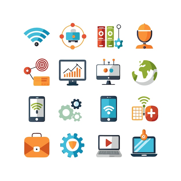 Technologia ustawienia ilustracji wektorowej ikon dla dokumentów, stron internetowych i aplikacji mobilnych