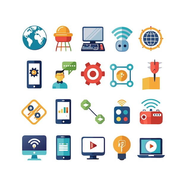 Technologia ustawienia ilustracji wektorowej ikon dla dokumentów, stron internetowych i aplikacji mobilnych