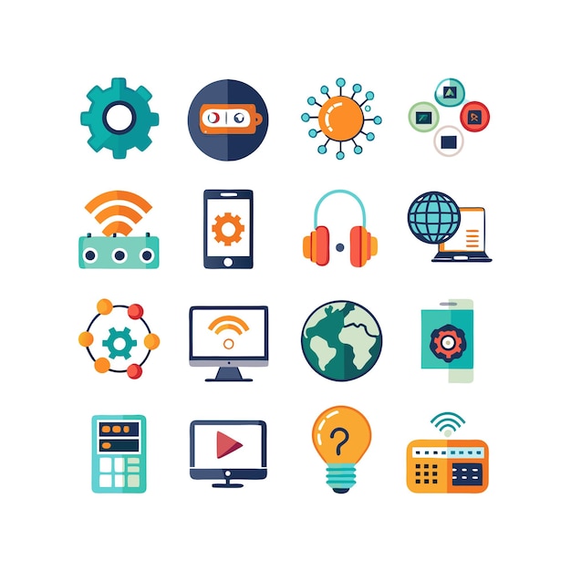 Technologia ustawienia ilustracji wektorowej ikon dla dokumentów, stron internetowych i aplikacji mobilnych