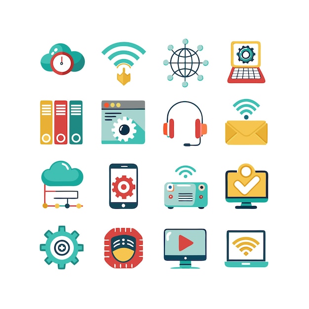 Technologia ustawienia ilustracji wektorowej ikon dla dokumentów, stron internetowych i aplikacji mobilnych