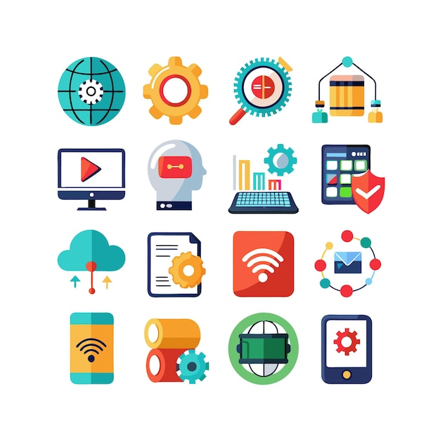 Technologia ustawienia ilustracji wektorowej ikon dla dokumentów, stron internetowych i aplikacji mobilnych