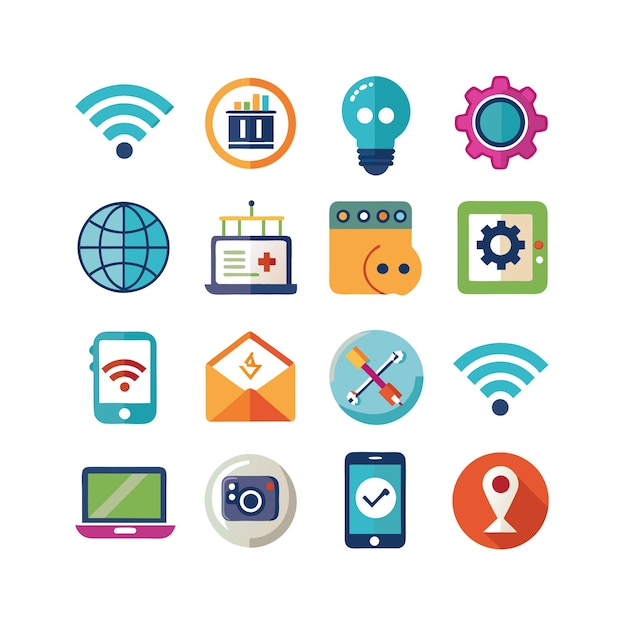 Technologia ustawienia ilustracji wektorowej ikon dla dokumentów, stron internetowych i aplikacji mobilnych