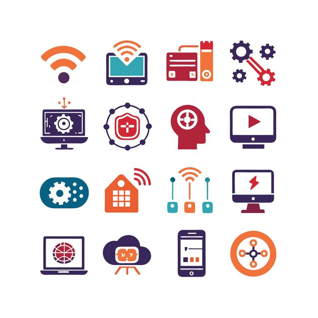 Technologia ustawienia ilustracji wektorowej ikon dla dokumentów, stron internetowych i aplikacji mobilnych