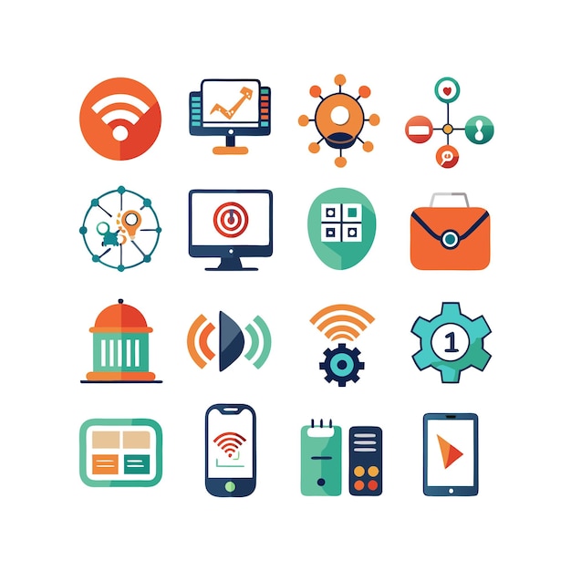 Technologia ustawienia ilustracji wektorowej ikon dla dokumentów, stron internetowych i aplikacji mobilnych