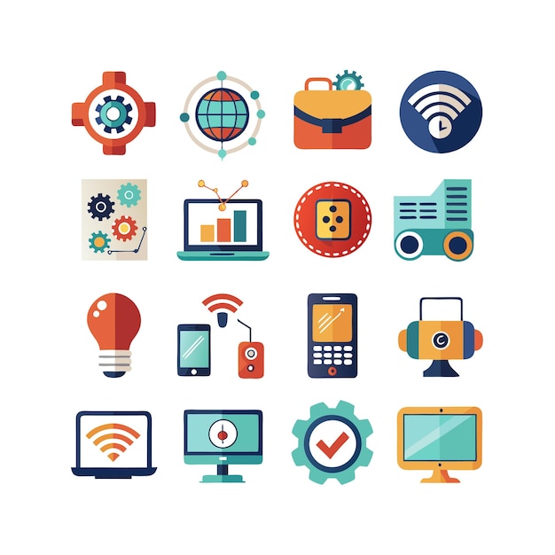 Technologia ustawienia ilustracji wektorowej ikon dla dokumentów, stron internetowych i aplikacji mobilnych