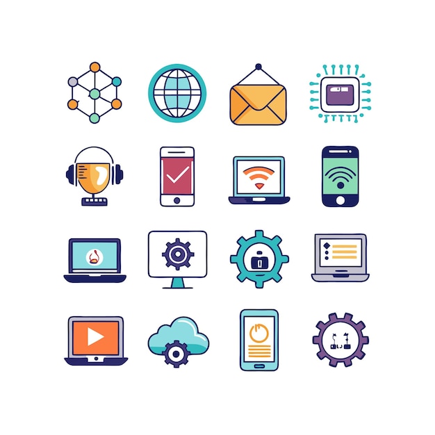 Technologia ustawienia ilustracji wektorowej ikon dla dokumentów, stron internetowych i aplikacji mobilnych