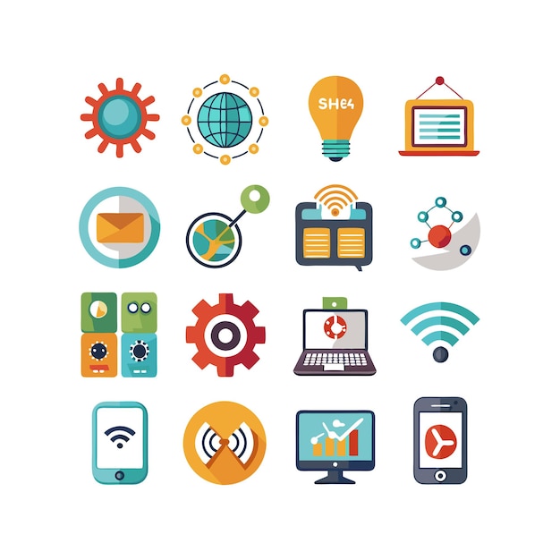 Technologia ustawienia ilustracji wektorowej ikon dla dokumentów, stron internetowych i aplikacji mobilnych