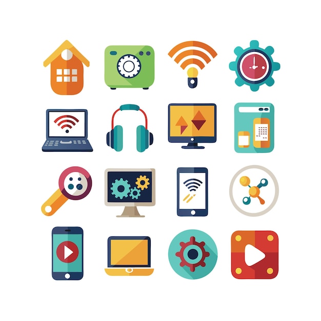 Technologia ustawienia ilustracji wektorowej ikon dla dokumentów, stron internetowych i aplikacji mobilnych