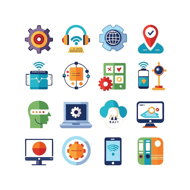 Technologia ustawienia ilustracji wektorowej ikon dla dokumentów, stron internetowych i aplikacji mobilnych