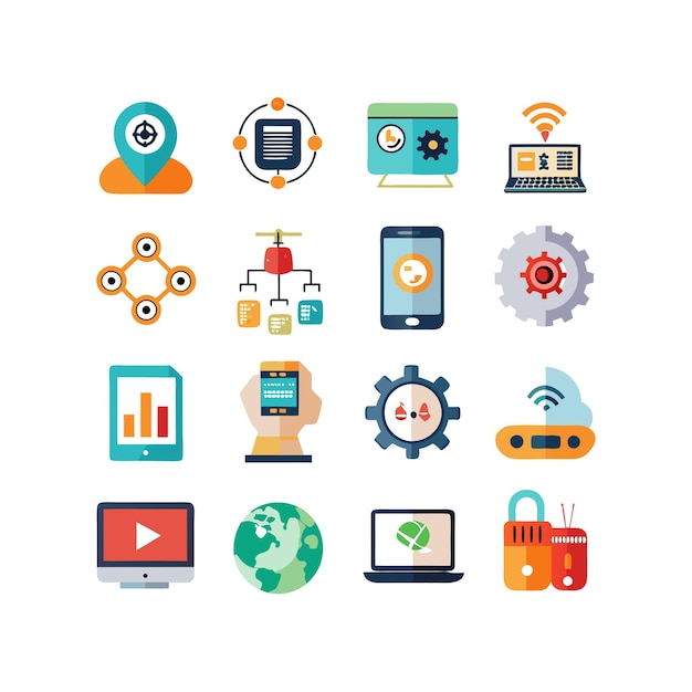 Technologia ustawienia ilustracji wektorowej ikon dla dokumentów, stron internetowych i aplikacji mobilnych