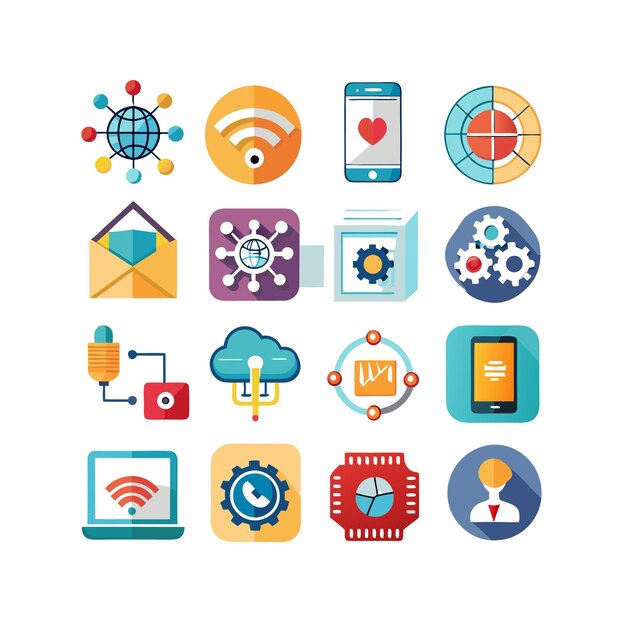 Technologia ustawienia ilustracji wektorowej ikon dla dokumentów, stron internetowych i aplikacji mobilnych