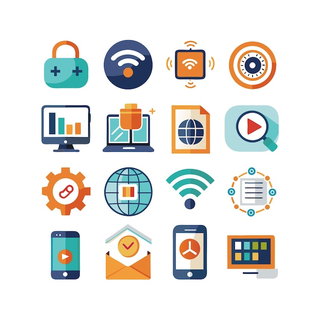 Technologia ustawienia ilustracji wektorowej ikon dla dokumentów, stron internetowych i aplikacji mobilnych