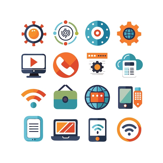 Technologia ustawienia ilustracji wektorowej ikon dla dokumentów, stron internetowych i aplikacji mobilnych