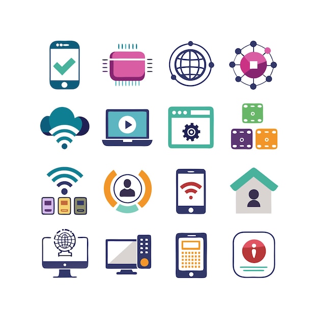 Technologia ustawienia ilustracji wektorowej ikon dla dokumentów, stron internetowych i aplikacji mobilnych
