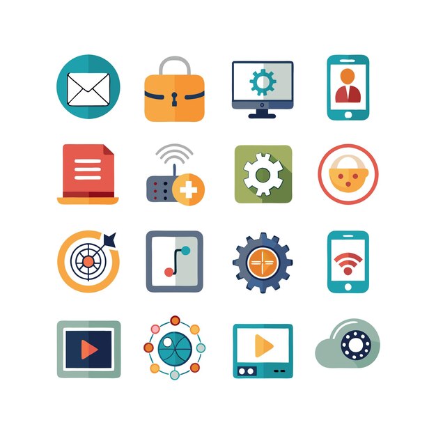 Technologia ustawienia ilustracji wektorowej ikon dla dokumentów, stron internetowych i aplikacji mobilnych