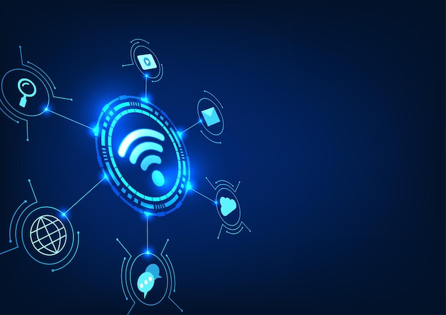Technologia Wi-Fi Ikona Wi-Fi znajduje się wewnątrz kręgu technologicznego, a ikona jest zintegrowana