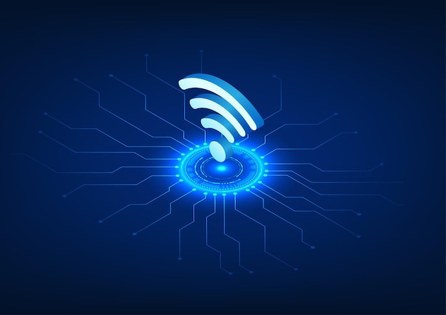 Technologia WiFi umieszczona na kręgu technologicznym z podłączonym obwodem technologicznym WiFi