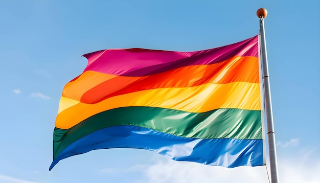 Tęczowa flaga LGBT powiewająca na niebie