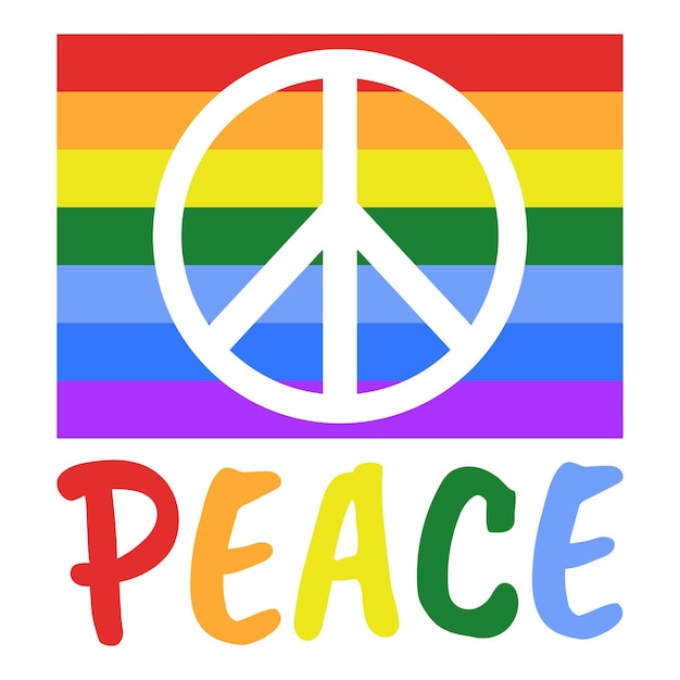 Tęczowa Flaga Ze Znakiem Pokoju Tekstem Pokoju Tęczy Kolory Koncepcja Pacyfizmu Pokojowe Symbole I Znaki