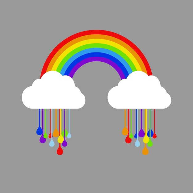 Plik wektorowy tęczowe i deszczowe chmury z kroplami deszczu w kolorach tęczy projekt do pokoju zabaw dla dzieci
