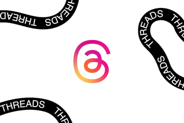 Tęczowe logo aplikacji Threads Instagram z tekstem krzywej projektowej wątków