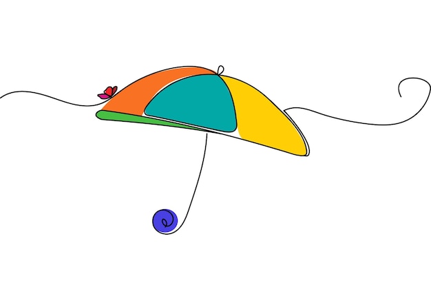 Tęczowy parasol narysowany jedną linią Mały motyl Sezonowy element mody Lineart wektor na baner logo i vebsite