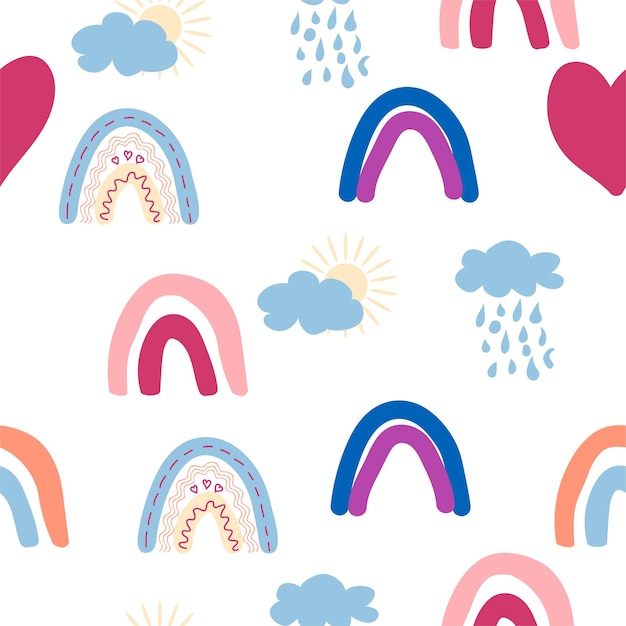 Tęczowy wzór w pastelowych kolorach Skandynawskie dziecko ręcznie rysowane ilustracja idealna do tekstyliów