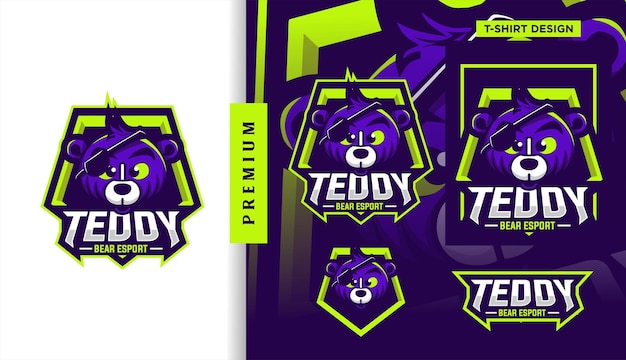 Plik wektorowy teddy bear squad gaming maskotka e-sportowa postać logo projektu