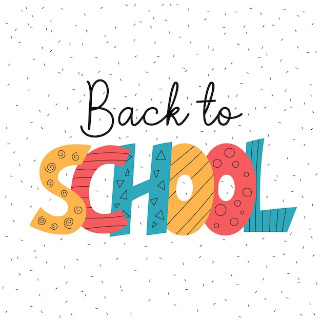 Tekst Back to School Słowa wektorowe Back to School w uroczym ręcznie narysowanym stylu doodle Kolorowy plakat