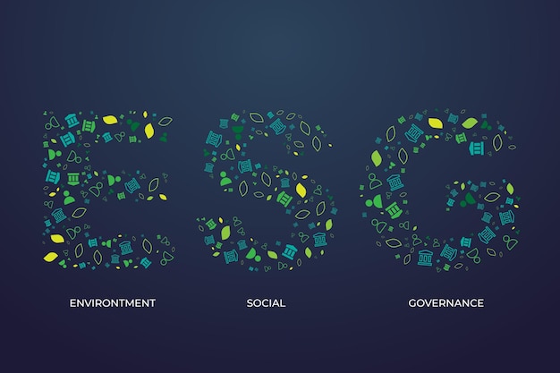 Plik wektorowy tekst esg lub environment social governance wykonany z małych ikon lub symboli, które stworzyły esg