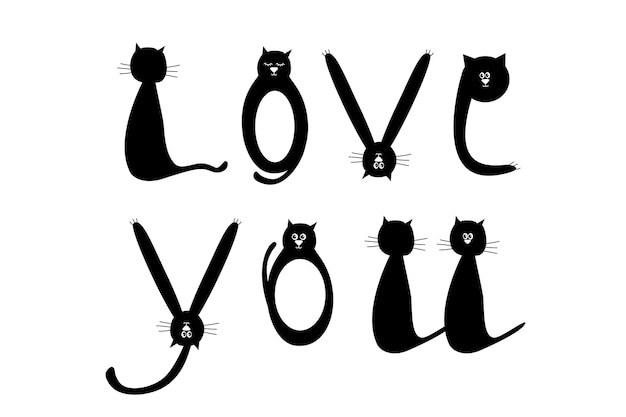 Tekst „kocham Cię” Podszyty Sylwetkami Kotów Walentynki Dzień Matki
