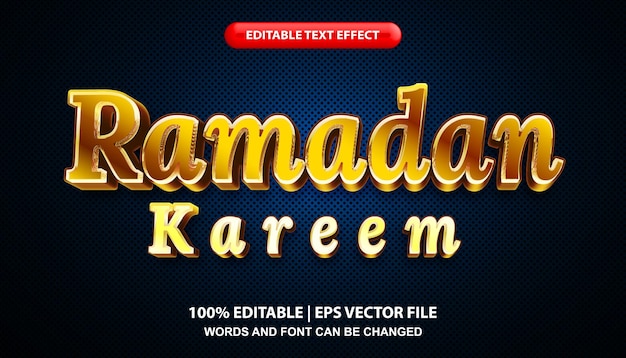 Tekst ramadan kareem, edytowalny szablon efektu tekstowego, lśniąca złota typografia w stylu czcionki