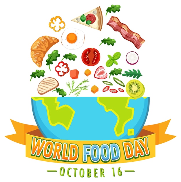 Plik wektorowy tekst światowego dnia żywności z elementami żywności