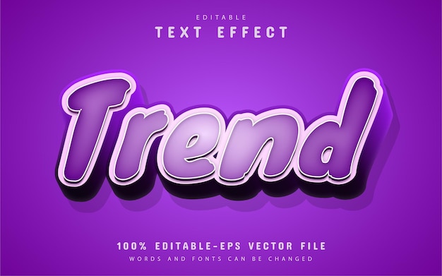 Tekst trendu, fioletowy efekt tekstowy 3d