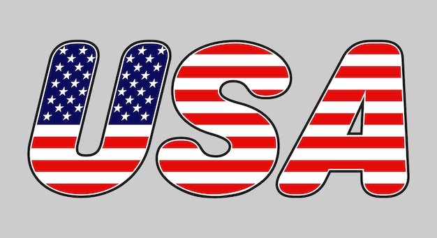 Tekst USA z amerykańską flagą