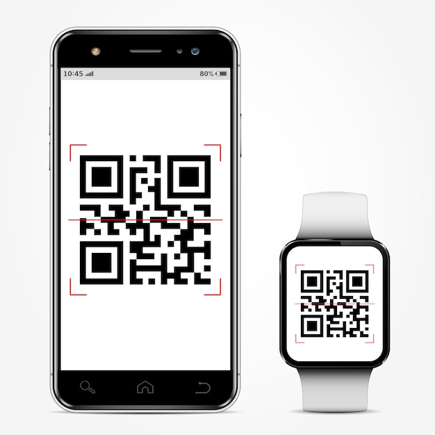 Telefon Komórkowy I Smartwatch Z Kodem Qr Na Ekranie