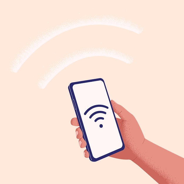 Telefon Komórkowy W Ręku Z Symbolem Wifi Na Ekranie Wyszukiwanie I łączenie Się Z Koncepcją Internetu Wifi Dostęp Do Sieci Bezprzewodowej Za Pośrednictwem Smartfona Dobry Sygnał Online Ilustracja Wektorowa Płaskie