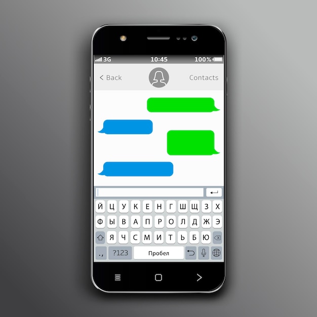Telefon komórkowy z wirtualną klawiaturą alfabetu rosyjskiego