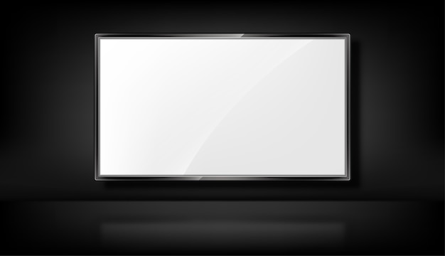 Plik wektorowy telewizor na czarnym tle. realistyczny ekran telewizora. pusty monitor led