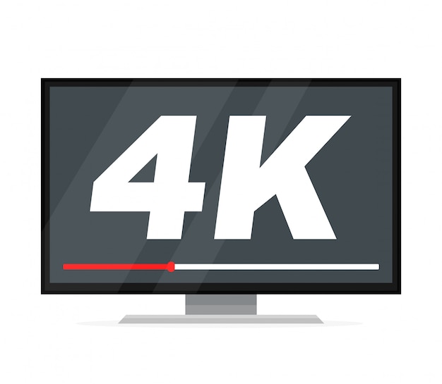 Telewizor Z Technologią Wideo 4k Ultra Hd. Monitor Komputera. Płaski Projekt Ilustracja Kreskówka. Pojedynczo Na Białym Tle. Koncepcja 4k