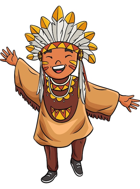 Plik wektorowy ten klip z kreskówki pokazuje ilustrację happy native american indian girl