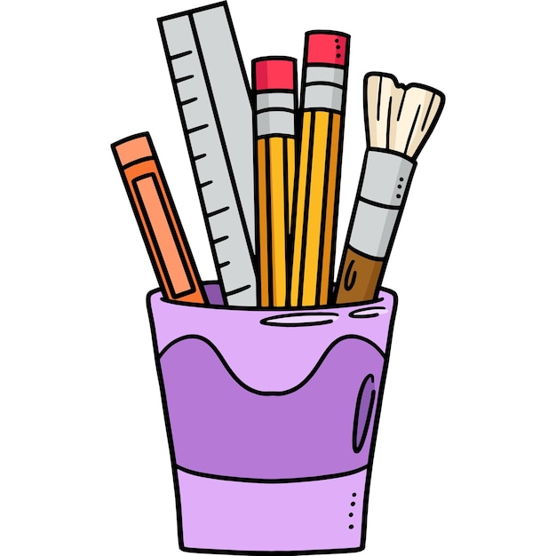 Ten rysunkowy clipart przedstawia ilustrację piórnika